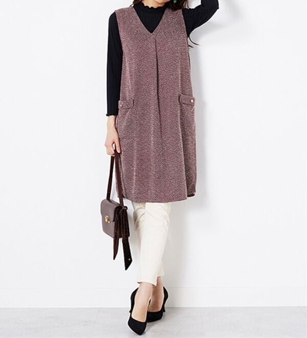 BELLUNA（ベルーナ）の「ツイード調タック使いジャンパースカート（チュニックワンピース）」｜詳細画像