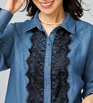 BELLUNA（ベルーナ）の「デニム素材レース使いシャツチュニック（チュニック）」｜詳細画像