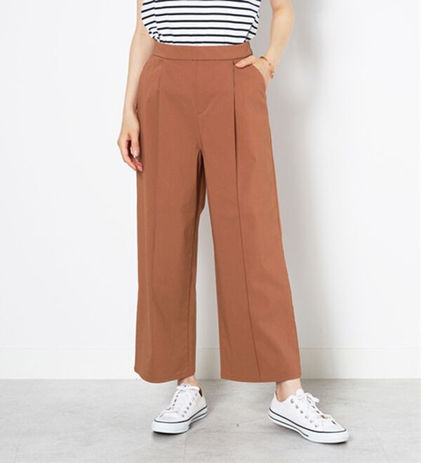 BELLUNA（ベルーナ）の「麻入りストレッチタックワイドパンツ（ワイドパンツ・ガウチョ）」｜テラコッタ