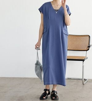 GeeRA（ジーラ）の「バイカラーステッチバックオープンワンピース（その他ワンピース）」｜ブルー