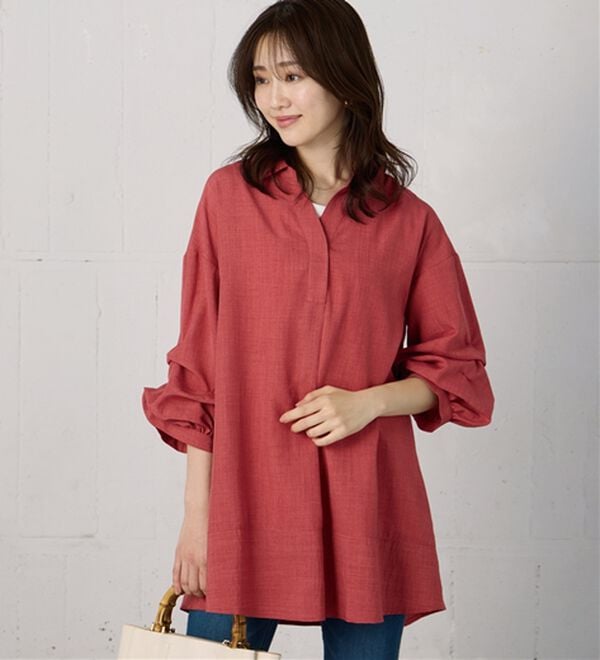 BELLUNA（ベルーナ）の「麻調素材袖タックデザインシャツチュニック（チュニック）」｜詳細画像