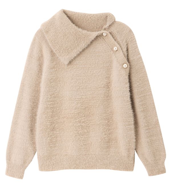 alotta（アロッタ）の「衿付パール調デザインシャギーニット（ニット・セーター）」｜詳細画像