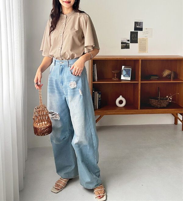 GeeRA（ジーラ）の「フレアー袖バンドカラーブラウス（ブラウス）」｜詳細画像