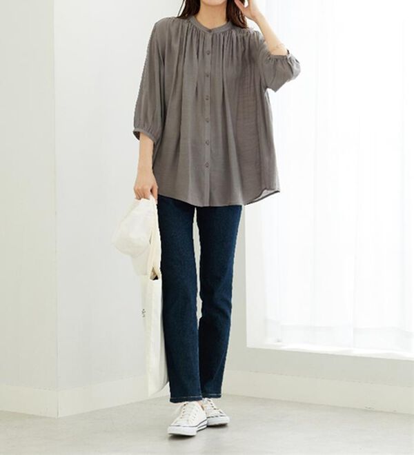 BELLUNA（ベルーナ）の「スラブ素材ギャザーデザインブラウス（ブラウス）」｜詳細画像