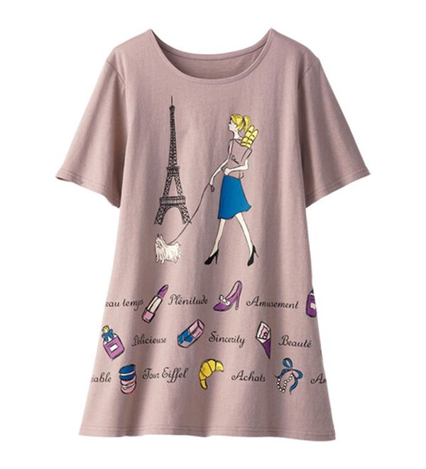 BELLUNA（ベルーナ）の「綿１００％ロング丈プリントＴシャツ（Tシャツ）」｜詳細画像