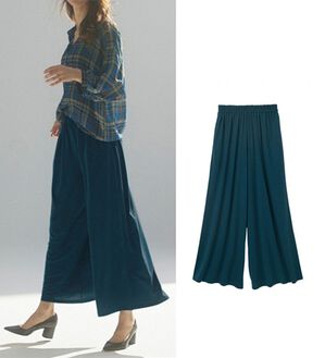 RANAN（ラナン）の「ひんやり！レディゆるシルエットワイドパンツ（ワイドパンツ・ガウチョ）」｜ブルーグリーン
