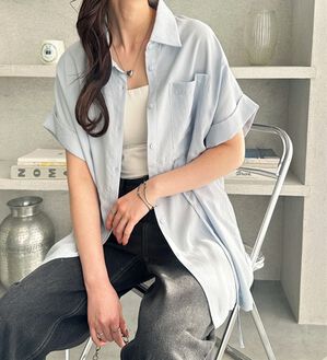 GeeRA（ジーラ）の「２ｗａｙウエストリボンシャツチュニック（チュニック）」｜ブルー