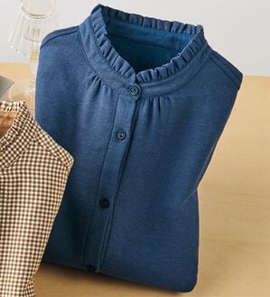 ルフラン（ルフラン）の「裏フリース付＊フリル衿ブラウス（ブラウス）」｜デニム調