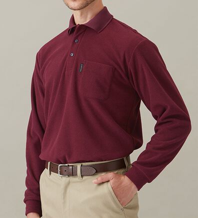 「日本製　鹿の子フリースの暖かポロシャツ（メンズポロシャツ）」