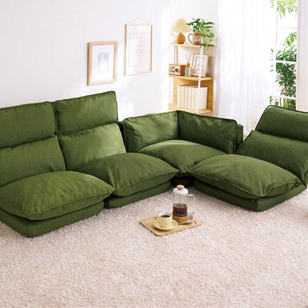 iellio（イエリオ）の「リクライニングフロアコーナーソファ＜ローソファ・ハイバック・リクライニングソファ・２人掛け・３人掛け・引っ越し・新生活＞（ソファ）」｜グリーン