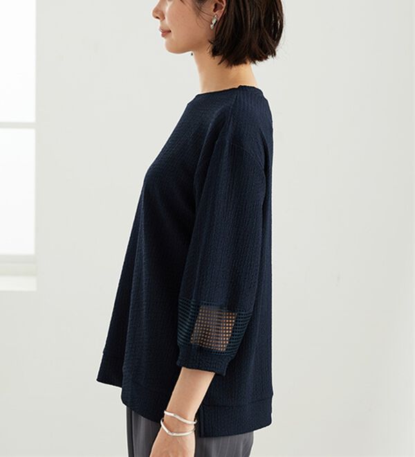 BELLUNA（ベルーナ）の「ジャカード素材袖メッシュレースプルオーバー（カットソー）」｜詳細画像