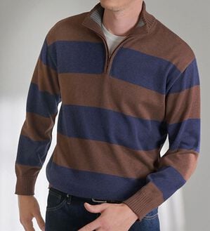 「日本製綿１００％大人の上品ボーダーハーフジップ（メンズニット・セーター）」｜詳細画像