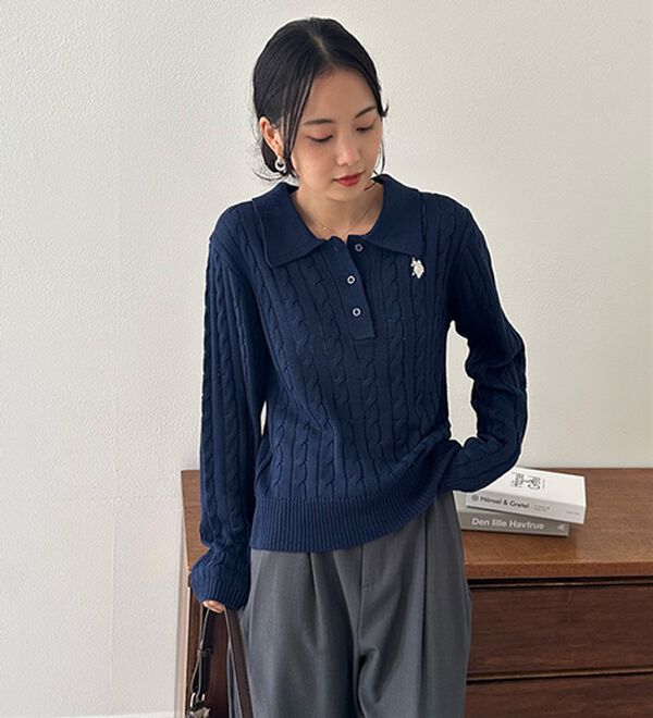 U．S．P＞刺繍長袖ケーブルポロニット - ベルーナ【公式】