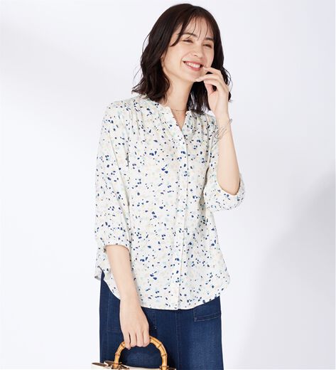 ラカウサ LACAUSA★レーヨン混　フラワープリントブラウス　シャツ◆サイズXS