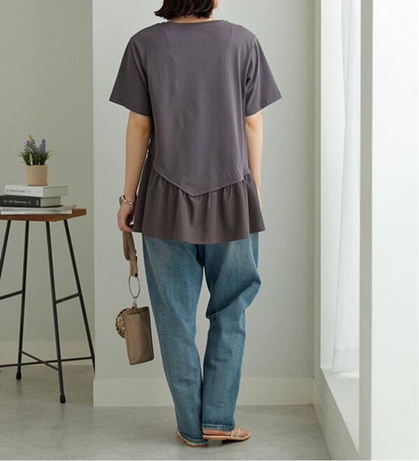 BELLUNA（ベルーナ）の「異素材使い裾アシメデザインチュニック（チュニック）」｜詳細画像