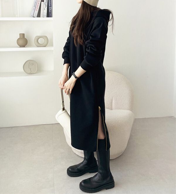 GeeRA（ジーラ）の「裏起毛裾ファスナーパーカーワンピース（カットソーワンピース）」｜詳細画像