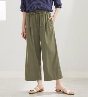 BELLUNA（ベルーナ）の「【接触冷感・UV対策】涼感スラブ調素材ドロストワイドパンツ（ワイドパンツ・ガウチョ）」｜オリーブカーキ