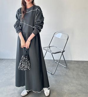 GeeRA（ジーラ）の「配色メロー裏起毛スウェットワンピース（カットソーワンピース）」｜チャコール