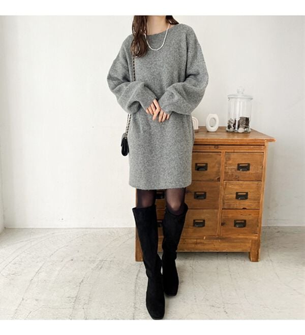 GeeRA（ジーラ）の「ボートネックミニ丈ニットワンピース（ニットワンピース）」｜詳細画像