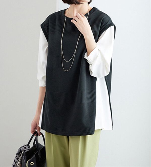 BELLUNA（ベルーナ）の「ボーダージャカード異素材切替チュニック（チュニック）」｜詳細画像