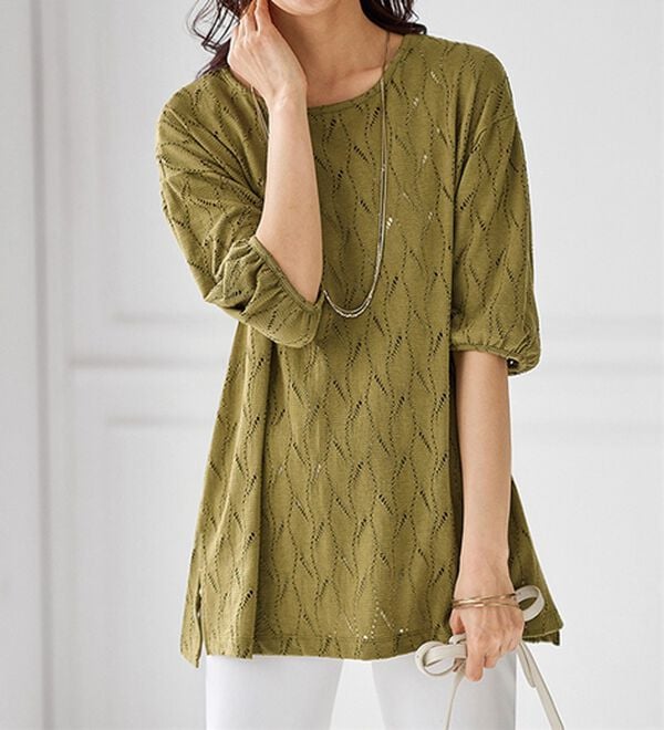 BELLUNA（ベルーナ）の「ストレッチレース素材ふんわり袖チュニック（チュニック）」｜詳細画像