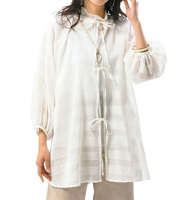 ルフラン（ルフラン）の「ゆるぽわ＊綿１００％リボンブラウス（ブラウス）」｜詳細画像