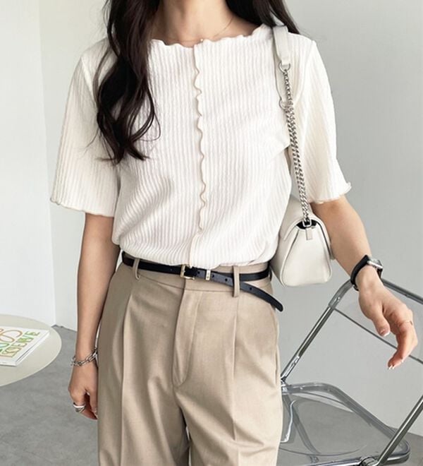 GeeRA（ジーラ）の「前後２ＷＡＹ配色メロー５分袖カットソー（カットソー）」｜詳細画像