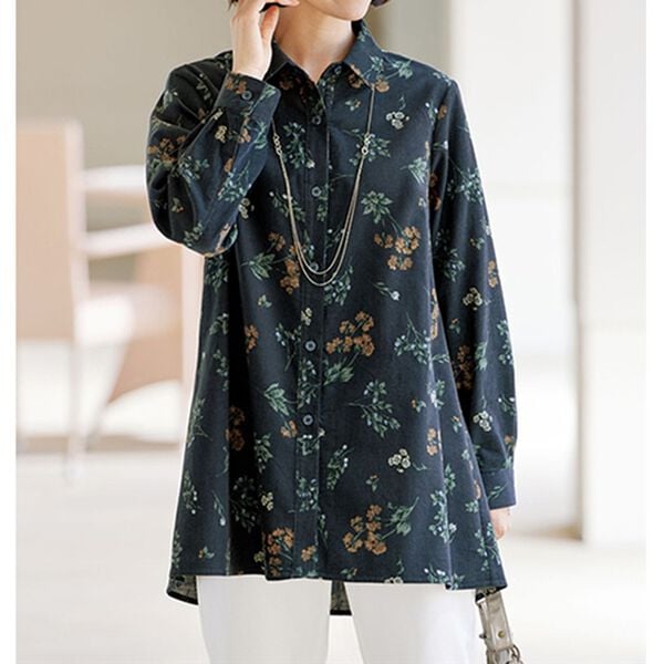 BELLUNA（ベルーナ）の「綿１００％柔らかコーデュロイプリントシャツチュニック（シャツ）」｜詳細画像