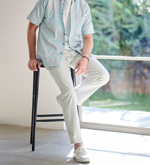 「＜コムルヴァン・オム＞涼感翡翠（ひすい）チノパンツ（メンズフルレングスパンツ）」｜詳細画像