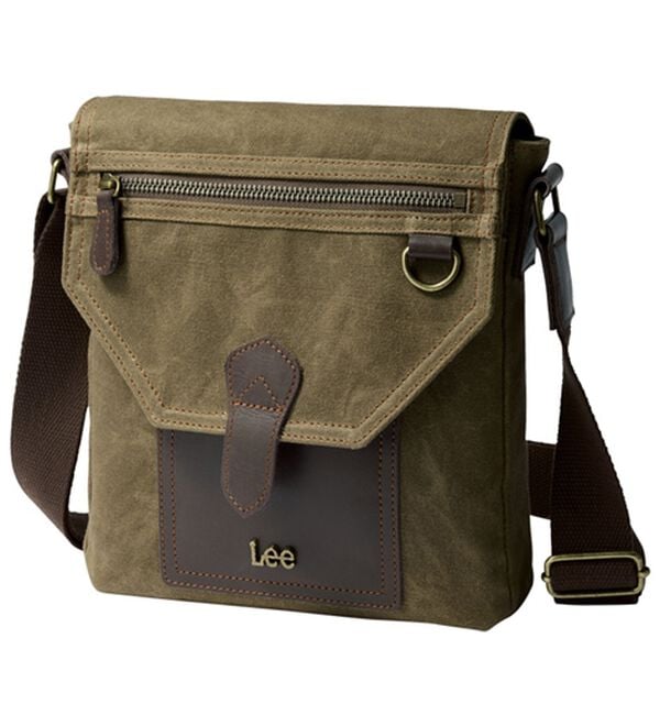 「＜Ｌｅｅ＞ヴィンテージ調帆布＆牛革スマートショルダー（メンズショルダーバッグ）」｜カーキ