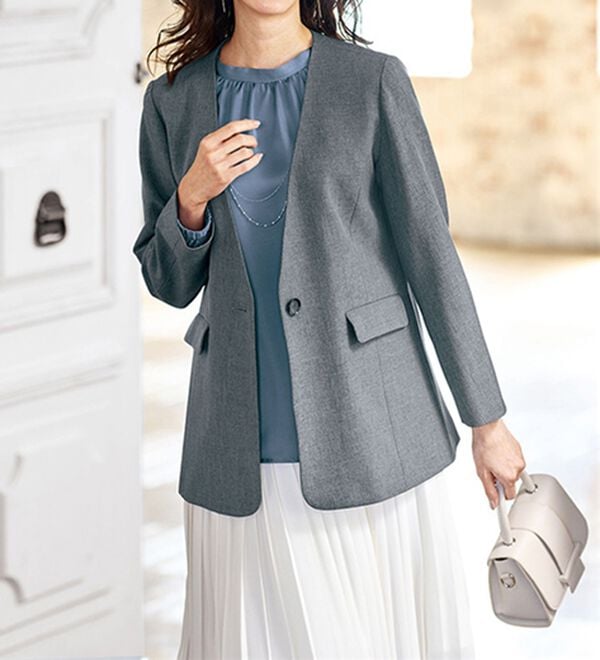 BELLUNA（ベルーナ）の「＜楽スタフィット＞ノーカラージャケット（ノーカラージャケット）」｜詳細画像