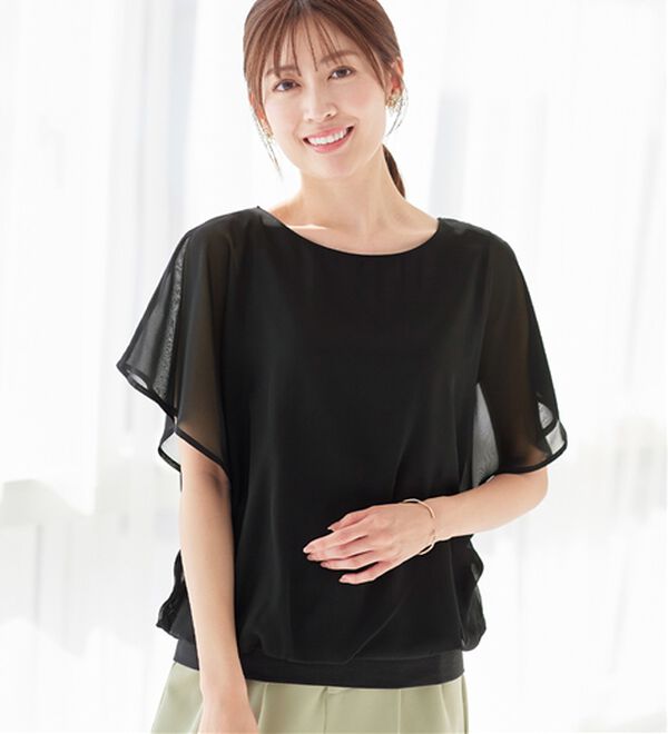 alotta（アロッタ）の「【接触冷感】カットソー裏地付ドルマンブラウス（ブラウス）」｜ブラック