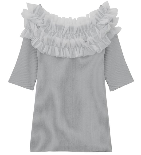 RANAN（ラナン）の「チュールフリルオフショルニット（ニット・セーター）」｜詳細画像