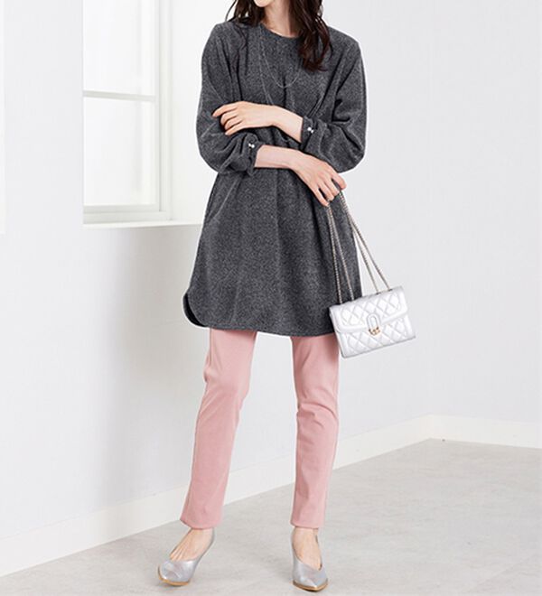 BELLUNA（ベルーナ）の「袖パールボタン付ツイード調ワンピース（チュニック）」｜詳細画像