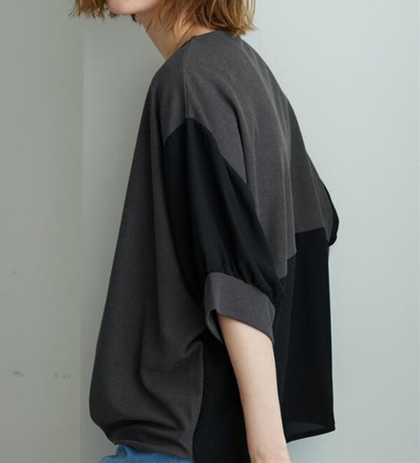 BELLUNA（ベルーナ）の「【新色追加】&ldquo;2点セット&rdquo;ネックレス付！異素材裾タックプルオーバー（カットソー）」｜詳細画像