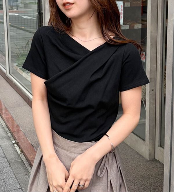 RANAN（ラナン）の「【新色追加】ひんやり上品ドレープリブTシャツ（カットソー）」｜詳細画像