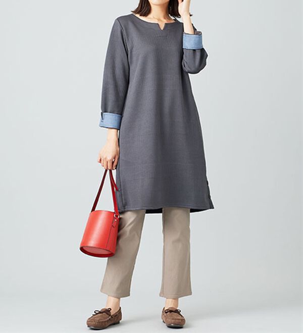 BELLUNA（ベルーナ）の「ボタン使いボーダージャカードワンピース（その他ワンピース）」｜詳細画像