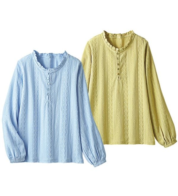 ルフラン（ルフラン）の「【２色組】衿フリルジャカード素材ブラウス（ブラウス）」｜2色組