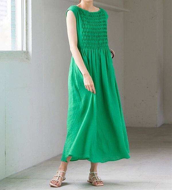 RANAN（ラナン）の「ひんやり！シャーリング風デザインロングワンピース（ロングワンピース）」｜詳細画像