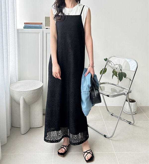 GeeRA（ジーラ）の「前後２ＷＡＹパネルレースキャミワンピース（その他ワンピース）」｜詳細画像