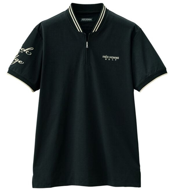 「＜イネドオム　ゴルフ＞ライン使いハーフジップ（メンズカットソー）」｜ブラック