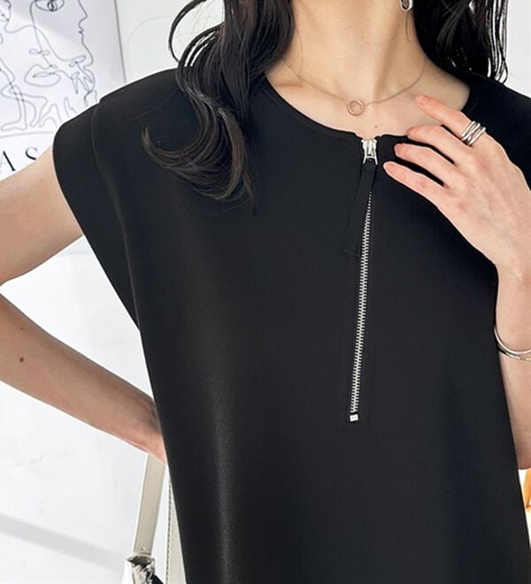 GeeRA（ジーラ）の「前後２ＷＡＹハーフジップＩラインワンピース（カットソーワンピース）」｜詳細画像