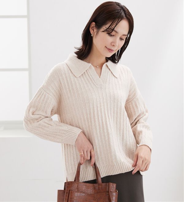 BELLUNA（ベルーナ）の「スキッパー衿編地変化ニットプルオーバー（ニット・セーター）」｜詳細画像
