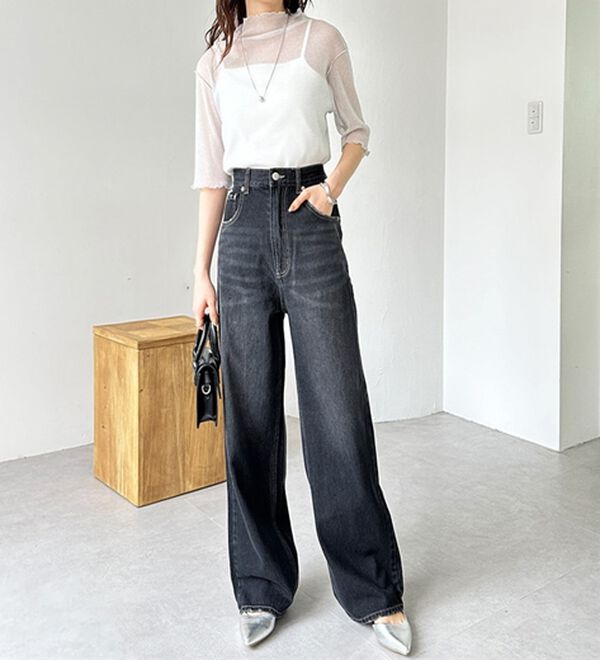GeeRA（ジーラ）の「ハイウエストストレートデニム（ワイドパンツ・ガウチョ）」｜詳細画像