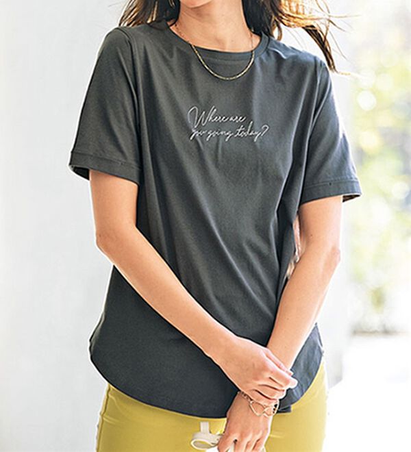 BELLUNA（ベルーナ）の「ヒンヤリ！着映えプリントプルオーバー（カットソー）」｜チャコール