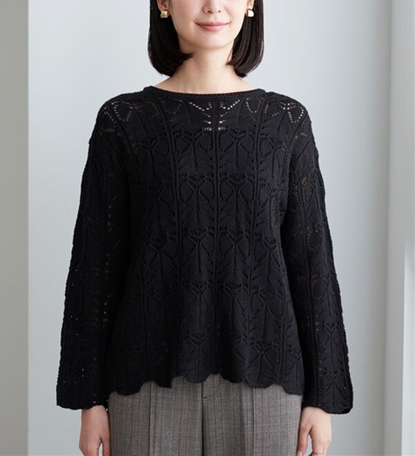 BELLUNA（ベルーナ）の「リボン柄透かし編ニットプルオーバー（ニット・セーター）」｜詳細画像