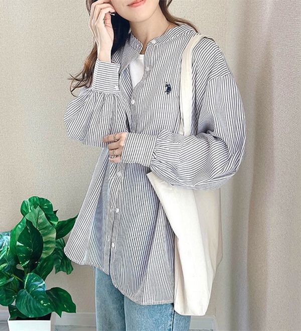 GeeRA（ジーラ）の「【Ｕ．Ｓ．　ＰＯＬＯ　ＡＳＳＮ．】バンドカラーシアーシャツ（シャツ）」｜詳細画像