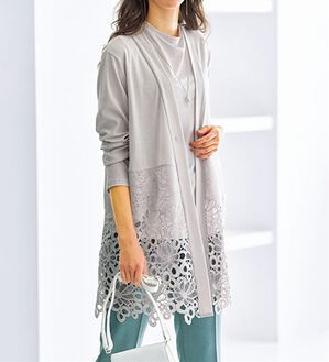 BELLUNA（ベルーナ）の「花柄レース切替カーディガンアンサンブル（アンサンブル）」｜アイスグレー