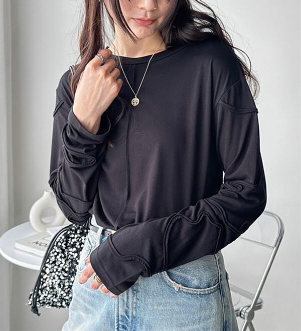 GeeRA（ジーラ）の「コード刺繍スラブシアーカットソー（カットソー）」｜詳細画像