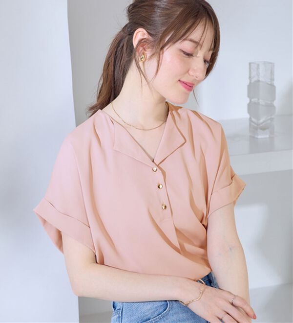 alotta（アロッタ）の「衿デザイン大人上品とろみブラウス（ブラウス）」｜ラベンダーピンク